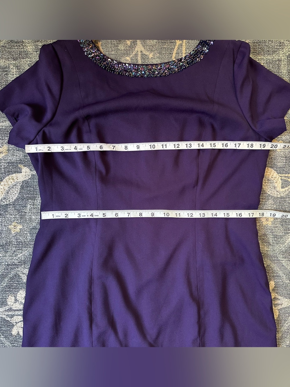 Talbots Purple Beaded Sequin Neck Short Sleeve Sheath Midi Dress Sz 12 - Picture 4 of 6